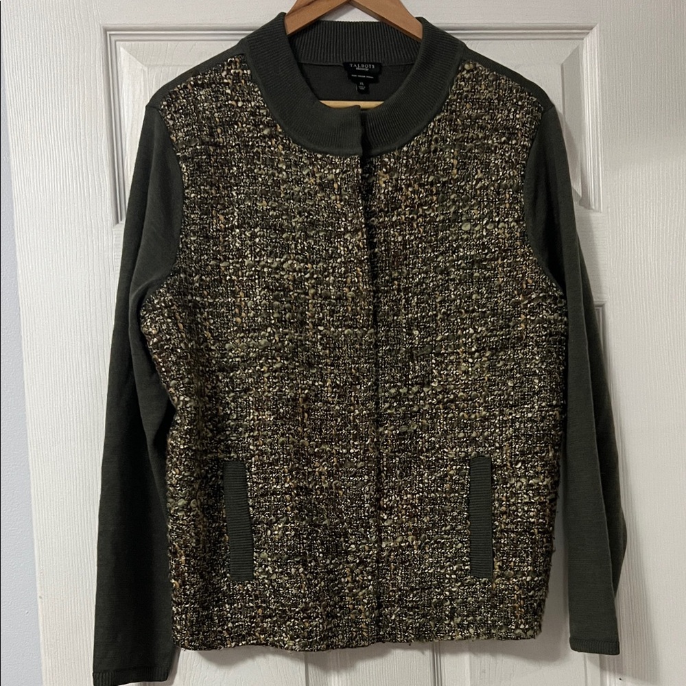 Talbots Tweed Jacket with Dark Green Sleeves - Picture 1 of 8